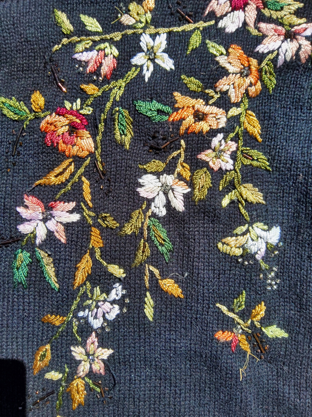 Vintage TIARA International Embroidered Beaded Floral Button Front Cardigan - Picture 3 of 6